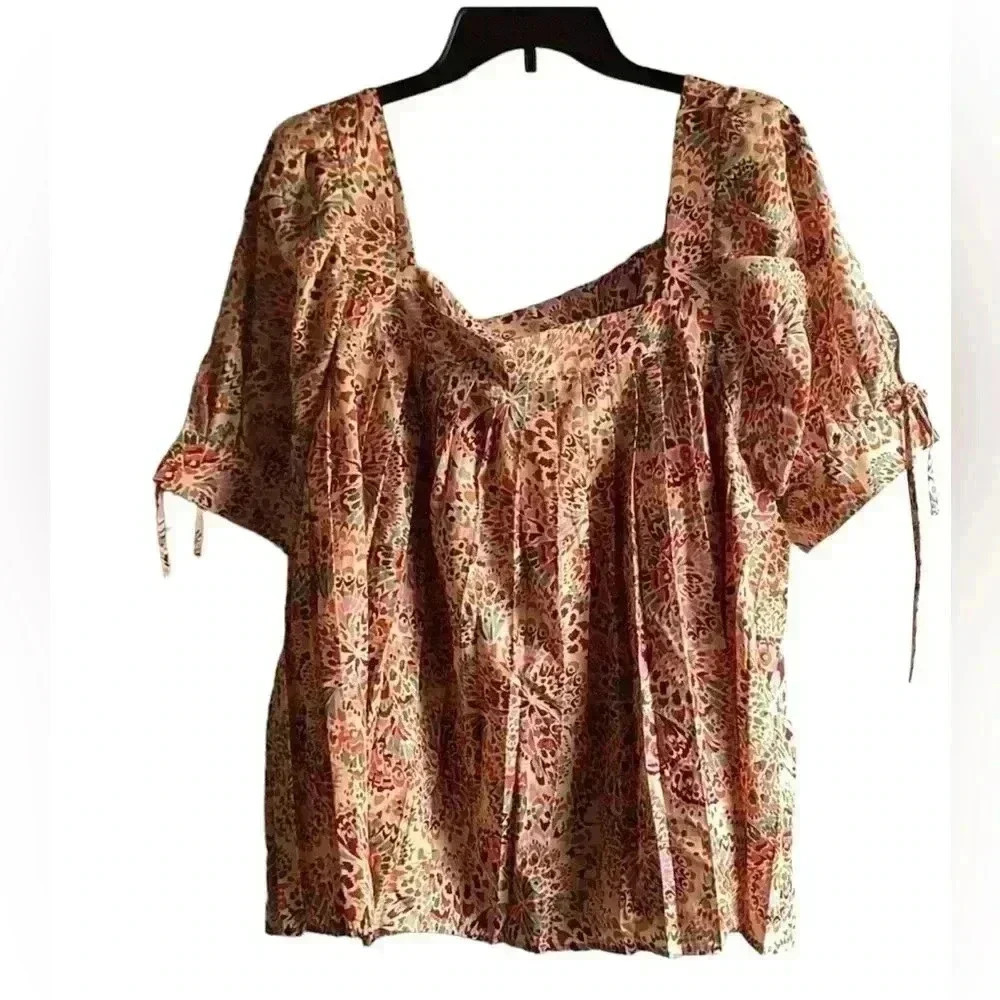 NWT DR2 Multicolor Size XXL Short Puff Sleeve Women's Peasant Baby Doll Top